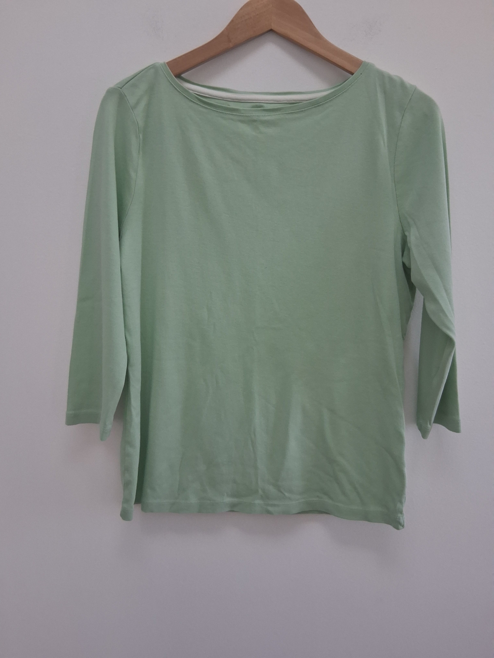 Talbots Mint Green 3/4 Sleeve Boatneck Long Sleeve Cotton Top  Large Minimalist